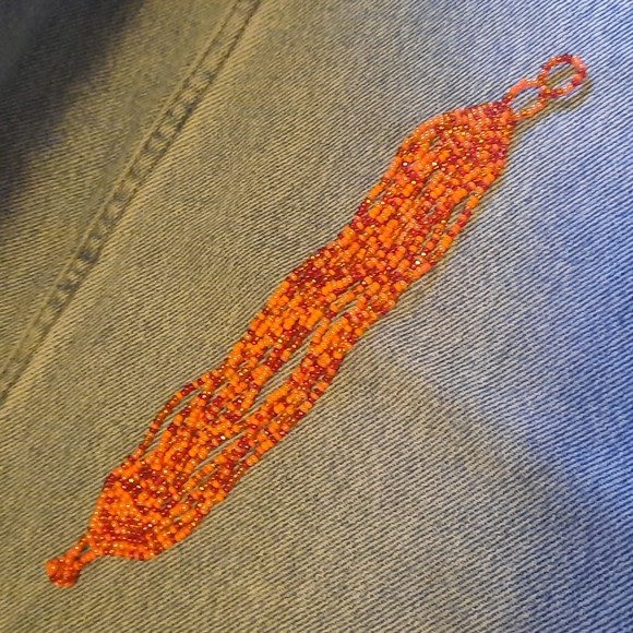 12 Strand Cuff Beaded Orange Tone Bracelet.. Orangreffic must see - Picture 2 of 5